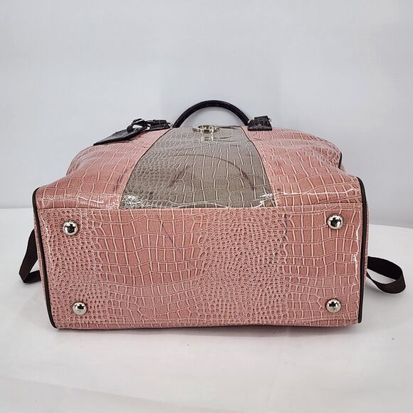 Guess Vintage Y2K Pink Brown Snakeskin Patent Weekender Duffle Bag RARE - Picture 7 of 16